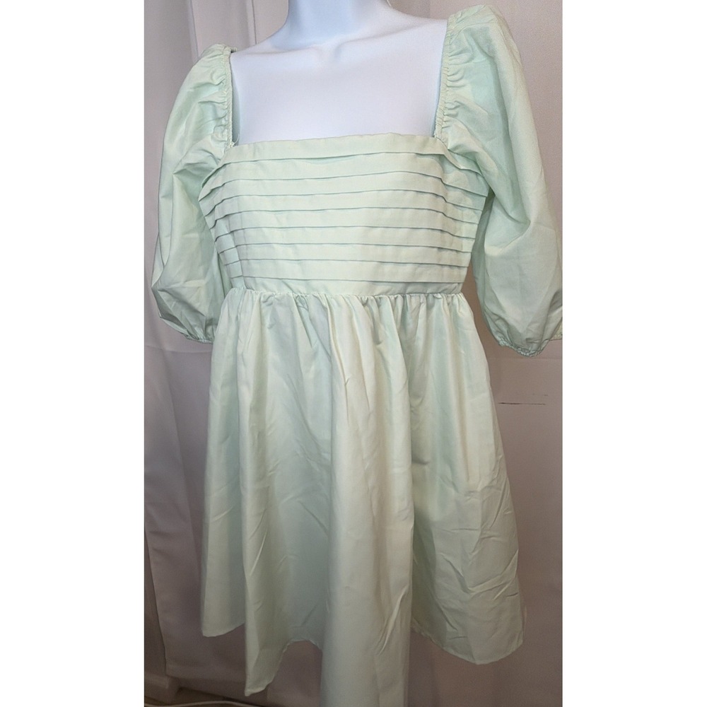 Blue Rain Chambray Tencel Off Shoulder Babydoll Flowy Mini Womens Dress Size M - Picture 3 of 10